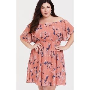 TORRID Peachy Bouquet Vintage Floral Chiffon Skater Dress Size 3